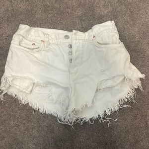Free People White Distressed Denim Shorts